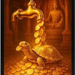 DIVARTH West Wall Vastu Money Painting – Golden Coin Flow Tap Frame for Living Room, Office & Home Decor – Wealth, Success, Positive Energy – 10x13 Inch (Black)-picture-20