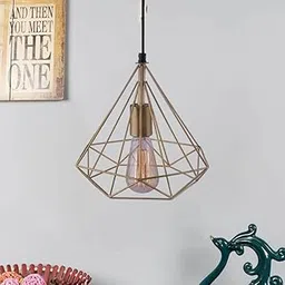 WHITERAY Golden Hanging Pendant Ceiling Light for Bedroom, Living Room, Café, Restaurant, Kitchen, Over The Dining Table (Diamond Shape) (with Bulb, Single)-picture-23