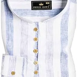 Hoki Blue and White Striped Luxurious Linen Kurta Shirt-picture-35