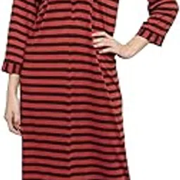 Women's Red Striped Woolen Maternity Nighty (Free Size)-image-7