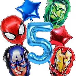 FI - FLICK IN 7 Pcs Super Hero Theme Birthday Decoration 5th Birthday Decoration for Boys, Kids Theme Balloons (Pack of 7, Multicolor)-picture-24