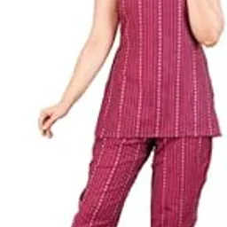 Cotton Sleeveless Top and Payjama Set for Woman, Short Kurti and Pant Set-image-78