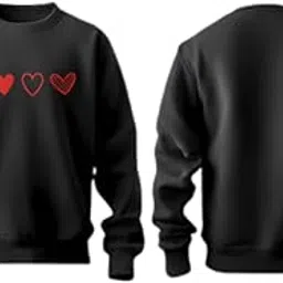 Heart Pattern Unisex Cotton Sweatshirt, Black, 320 GSM Brushed Loopknit, Ultra Soft Pre-Shrunk Material, 88% Cotton 12% Polyester, Multiple Sizes-image-15