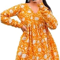 Women's Floral Print TOP, Orange and White, Long Sleeve, Empire Waist,-picture-24