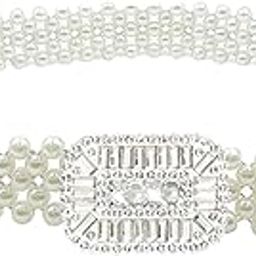 syga Women'S Adjustable Stretchable Pearl Waist Belt With Silver Buckle And Hollow Tassel – Decorative Kamarband For Sarees – Free Size(Glass Silver)-picture-20
