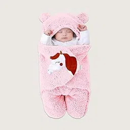 OYO BABY Fleece Lightweight Baby Blankets New Born Hooded Super Soft Wearable Unicorn Wrapper Cum Baby Sleeping Bag for Babies (Pink)-picture-24