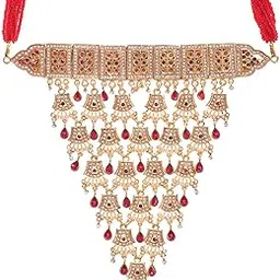 women's Rajasthani Non-Precious Metal gold-plated Mughal-E-Azim AAD with Pink Color Stones (Golden)-image-33