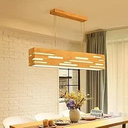 Artica Wooden Rectangular LED Ceiling Lamp – Modern Pine Wood Chandelier Pendant Light | Minimalist Wooden Hanging Lamp for Home, Office & Restaurant Décor-image-7