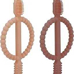 SNOWIE SOFT® 2Pcs Baby Silicone Toothbrush BPA Free Silicone Toddler Toothbrush Teether Toy Easy Ring Grip Silicone Baby Toothbrush Sensory Toy Baby Oral Cleaning Toothbrush for Baby 0-18 Months-picture-10