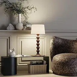 Furnifox Wooden Table Lamp | Antique Jute Shade Elegant and Adjustable Height Stylish Table Light for Modern Home Décor LED Hanging Lamp, for Decorative (Brown)-picture-14