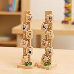 Wooden Marble Drop Track Toy, Educational Montessori Style Game with Smiling Cups, Handcrafted Tower for Children, Multi-Coloured Balls, Clown Ball and Bucket Tower.-picture-14