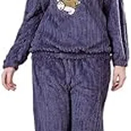 Women Winter Night Suit – Soft Fleece Pajama Set with Cute Puppy Patch-image-52