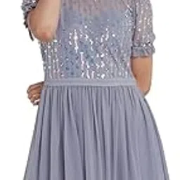 zink london Women's Grey Embellished A-Line Short Dress-picture-44