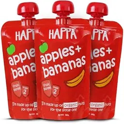 Happa Organic Food, Fruit Puree (Pack of 3, Apple + Banana) Stage 2, 3 Pouches, 100 Gram Each-image-25