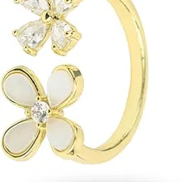 saaz jewel Sterling Double Heart Ring with Cubic Zirconia, Interlocked Design | Sterling Adjustable Zircon-Studded Leaf Ring for Women | Leaf ring | Gift for Women & Girls-picture-32