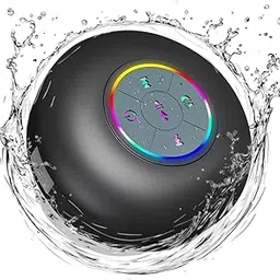 Luzsco Waterproof Bluetooth Shower Speaker with LED, IPX4 Portable Wireless Hands-Free Mini Speaker, Built-in Mic, Suction Cup (Black)-image-6