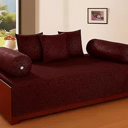 Luxury Damask Velvet 6 Piece Diwan Set for Living Room | Soft Velvet Diwan Bedsheet with 3 Cushion Covers & 2 Bolster Covers | Elegant Sofa Day Bed Décor Set (228x152 cm, Coffee-image-83