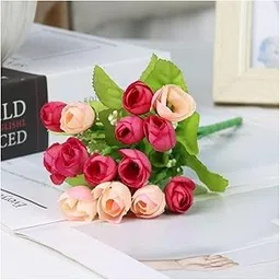 SPHINX Artificial Peony Flower Small Bunches (22cm, 15 Heads) for vase or Table Decor. Ideal for Living Rooms, Offices, Restaurants, Valentine’s Day (No vase)- (2, Dark Pink Dual Tone) image 1