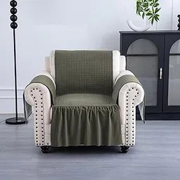 Kuber Industries Soft Velvet Quilted Single Seater Sofa Cover with Pocket Arms | Sofa Protector Cover | Sofa Slipcover Set | Non-Slip Couch Cover for Living Room | Frill - Olive Green-image-84