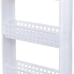 NAVRANG 3 Layer White Slim Multipurpose Freestanding, Tiered Shelf Kitchen Storage Slim Rack With Wheels For Home, Office, Bedroom And Bathroom Plastic Stand (3 Layer, White)-image-95