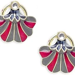 fabula Jewellery Rani Pink & Grey Meenakari Enamel Stud Earrings - Indo-Western Floral Design for Women & Girls Stylish Latest (RN-EHC220_A2)-picture-30
