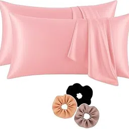 Craftelio Satin Pillow Covers Set of 2 with 3 Free Random Color Hair Scrunchies – Anti-Frizz, Skin-Friendly, Soft & Durable Pillowcase Set for All Hair Types (Pink)-picture-15