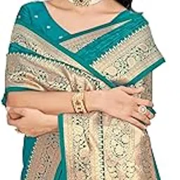 mehrang Women's Pure Kanjivaram Silk Saree Banarasi Silk Wedding Sarees for Women with Blouse Piece-picture-11
