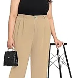 wild u Women Plus Size Trouser | High Waist | Formal Office Wear | Straight Fit Pant (Light Beige, 3XL-8XL / Waist - 38"-48")-picture-32