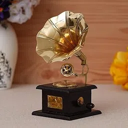 CRAFT FACTORY Sparkle Square Gramophone Showpiece – 23 cm, Multicolor Handmade Home Decor with Brass and Sturdy Wood Base (Modern Style)-picture-34