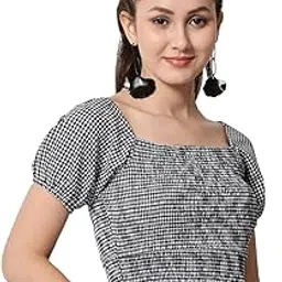 Angoori Fashion Women Black & White Crop Top| Checked Crop Top|Casual Crop Top(S to 7XL)-picture-17