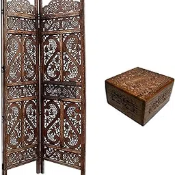 THEHEARTWILL® 2 Panel Wooden Living Room Partition & Office Divider for Apartments/Living Room Decorative Screen Partition/Divider (Floor Standing, Finish Color - Brown) (Jewellery Box Free)-picture-27