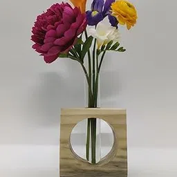 This Product is a Wooden vase Designed to Hold a Single Glass Test Tube for displaying Flowers or Plant cuttings. Its Design is Minimalist and Modern. Size = H 17 cm L 10 cm T 3.5 cm-image-99