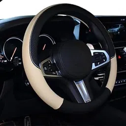 SidhiK Leather Universal Steering Wheel Cover for Car, Medium (14.5" - 15.5"), Leather, Anti Slip Steering Cover - (Model -114 Black Beige Color) for Maruti Alto K10 2021-picture-30