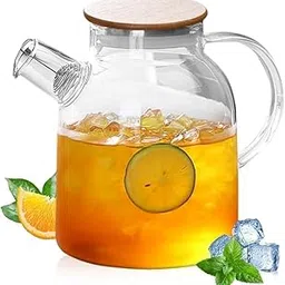 Bellemax 1800ML Glass Kettle Teapot with Removable Infuser & Wooden Lid & Handle, Glass Tea Kettle Stovetop Safe, Great for Loose Leaf Tea, Blooming Tea Bags & Fruit Infused Water 1.8 Litre (BW-05)-image-1