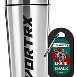 Vortrx Premium Steel Shaker With Liquid Chalk 50ml For Heavy Lifts | 100% Leakproof BPA-Free Metal With Whisk Ball | Perfect for Protein, Pre-Workout, Bcaa, Creatine | Gym Shaker Bottle 750ml- Sliver-image-25