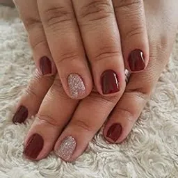 Set Of 14Pc, Press-On Short Square Maroon and Silver Glitter Glossy Finish, Nails Extensions With Free Glue Kit-picture-33