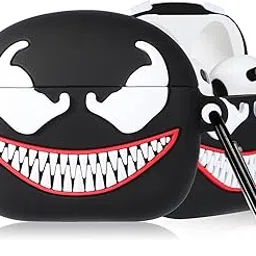 Silicone Case Compatible for Apple Airpods 4 (2024) Cute Design for AirPods 4 with Active Noise Cancellation (ANC) with Keychain Hook Shockproof Protective Case (Venom) image 1