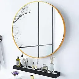 DESIGN INTERNATIONAL Iron Metal Decorative HD Clear Round Wall-Mount Mirror with Hook – Gold, 20 Inches – Ideal for Bedroom, Bathroom, Vanity, Makeup, Wash Basin, and Home Decor-image-93