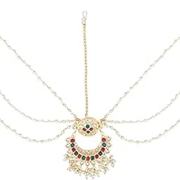 i jewels Gold Plated Traditional Floral Kundan Pearl Matha Patti For Women/Girls-picture-30