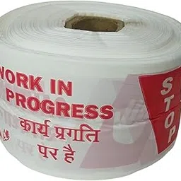 VAHISSH LIFE INC 1 roll of Barricade Tape WHITE with RED Words CAUTION, DANGER WORK IN PROGRESS 3 inch Width, 100 Mtr. Printed Barrier Warning Tapes. WHITE Tape with Bold RED Text. Maximum Visibility-image-18