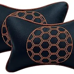 The StyleNook Footbal Print Car Neck Pillow, Leather, Pack of 2, Ergonomic, Neck Pain Relief, Breathable Cover, 100% Pure (Black -Orange)-picture-39
