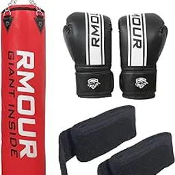 RMOUR Unfilled Red Heavy PU Punch Bag for Boxing, MMA, Sparring, Punching, Training, Kick Boxing, Muay Thai With Hanging Chain, Gloves and Hand Wraps-picture-12