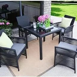 VIRASAT Luca Outdoor Patio Dining Set 4 Chairs and 1 Table (Black)-image-65