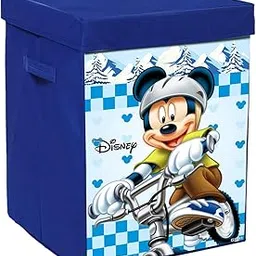 Kuber Industries Non-Woven Non Woven Foldable Laundry Basket For Clothes With Lid|Disney Mickey Print|Cloth Storage Box For Washing|Toy Storage Organizer|45 Ltr|Blue-image-72