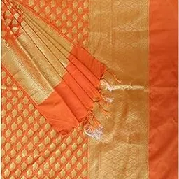 Women's Banarasi Silk Dupatta with Floral Pattern and Zari Embroidery (Orange)-image-2