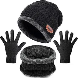 jusawesm pos Solid Beanie Cap With Glove | Black-picture-51