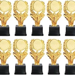 Spellbale Non Metal Fibre Trophy with Black Base, Set of 10, Golden Finish, 17, 19 and 22 cm Height, Waterproof (17 CM)-picture-59