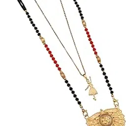 malkyn Women's Ethnic Gold-Plated Peacock Motif Mangalsutra and Delicate Ballerina Pendant Layered Necklace Set, Traditional Black Beaded Wedding Jewelry for Women-MD-065-picture-54