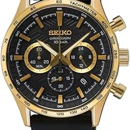 seiko Leather Chronograph Quartz Black Dial Watch for Men- Ssb446P1, Bandcolor-Black-picture-10
