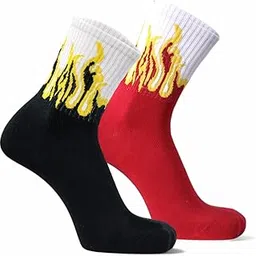 sockscarving feel the comfort Pure Premium Cotton 2 Pack Crew Socks, Black and Red For Men and Women - Stretchable Free Size Anti Odur Sweat Free Anti Slip-picture-12